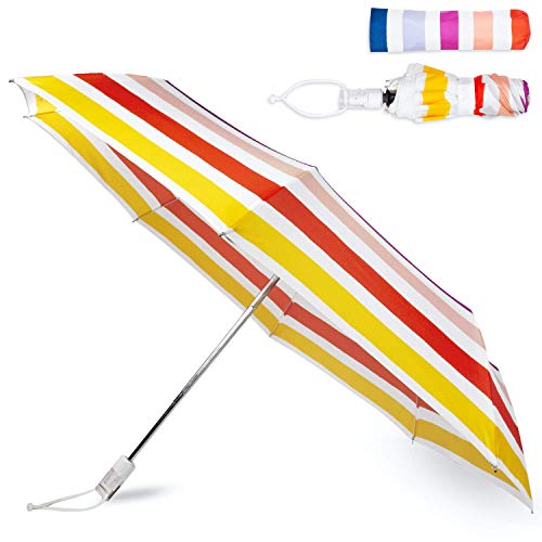 Kate Spade New York Colorful Travel Umbrella, Lightweight Compact Umbrella With Storage Sleeve, Candy Stripe #TOP25