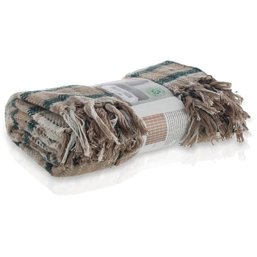 Meisterhome® Luxus Fleece Decke – Kariertes Plaid Beige/Grün – 130x160 cm – Weiche Kuscheldecke – Warme Wohndecke im Retro Vintage Design – Sofadecke und Wohnplaid für Wohnzimmer
