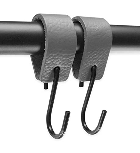 Brute Strength - Leather S Hooks for Hanging - Grey - 6 Pieces - Incl. Silver & Black Hooks for Hanging Coats Cups, Towels, Kitchen - Image 4