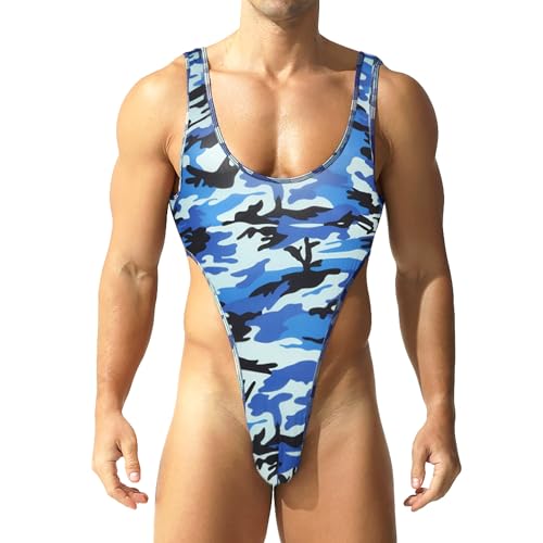 YOOBNG Canottiera intima da uomo per wrestling, canottiere attive, Camo Shapewear, Blu, M
