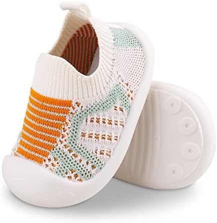 Baby First-Walking Shoes Size 3 Toddler Infant Boys Girls Little Kids Lightweight Non-Slip Soft Sole Summer Breathable Mesh Knitted Cute Slip On Sock Sneakers for 6-9 Months Crawling (White 3#14)
