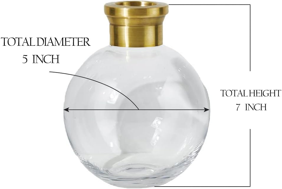 Serene Spaces Living Small Ball Vase with Gold Rim, Elegant Flower Vase for Wedding Reception, Mini Flower Vases for Home Decor, Vintage Bottle Style, Measures 7" Tall and 5" Diameter