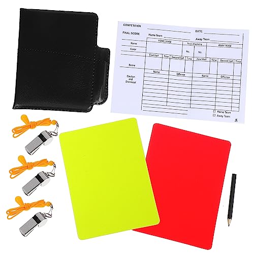 Mipcase 1Set Soccer Referee Kit with Whistles Cards Score Sheet Pencil Essential Referee Accessory for Soccer Basketball Volleyball Matches