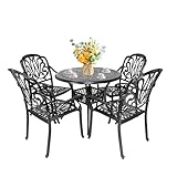 PATIO-IN Cast Aluminum Dining Set 5 Piece Outdoor, Patio Conversation Furniture Set, Patio Table and Chairs Set of 4 for Garden Backyard, Black