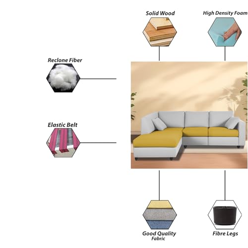 Image of Florian LHS 4 Seater L Shape Sofa Set for Living Room (Yellow Grey Fabric) Premium Fabric Sofa