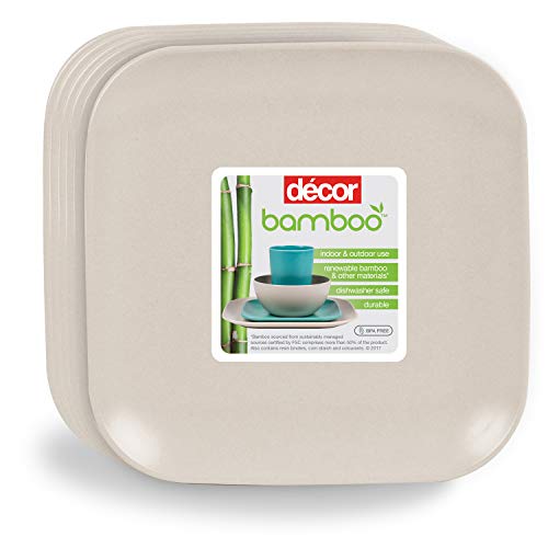 Décor EcoLite Bamboo Dinner Plates | Non Toxic Reusable Dishwasher Safe Dinner Plates | Eco-Friendly Small Size Dinnerware Gift Set - Set of 6, Off-White