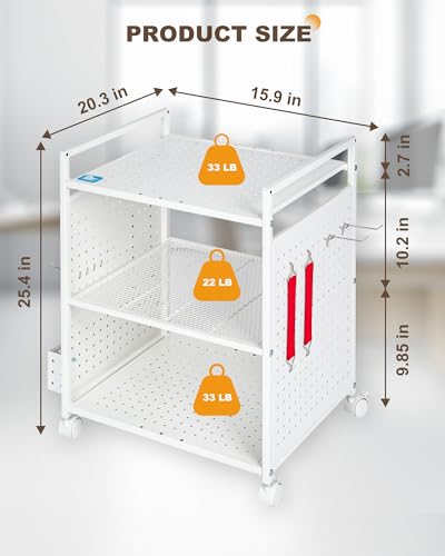 Mythinglogic 3-Tier Rolling Printer Stand with Pegboard and File Holder - image 3