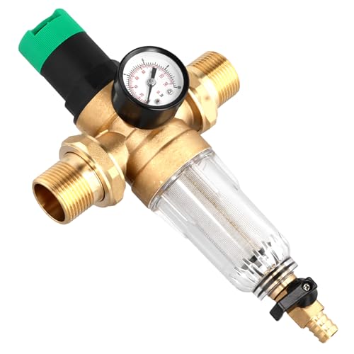 QWORK® Druckminderer Wasser 1 Zoll, Wasserdruckminderer mit Manometer, Messing Druckminderventil mit Selbstreinigendem Siebfilter