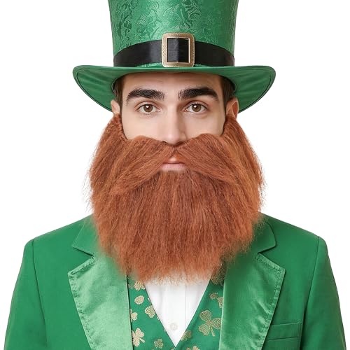 Yan Dream Men Realistic Reddish Brown Fake Beard and Mustache for Halloween Party Cosplay Medieval Knight Dwarf Costume Facial Hair Accessory