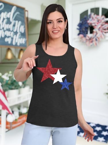 Image of Ithalt Plus Size 4th of July Tops for Women American Flag Tank Tops USA Patriotic Shirts Red White and Blue Sleeveless