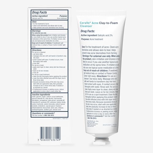 CeraVe Clay to Foam Acne Face Wash, Salicylic Acid Spot Treatment, 4 Oz - image 7