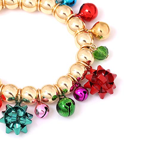 Nvenf Christmas Bracelets For Women Xmas Gift Bow Charm Bangle Bracelet Holiday Jingle Bell Bracelets Beaded Stretch Bracelets For Girls (Gold) #TOP4