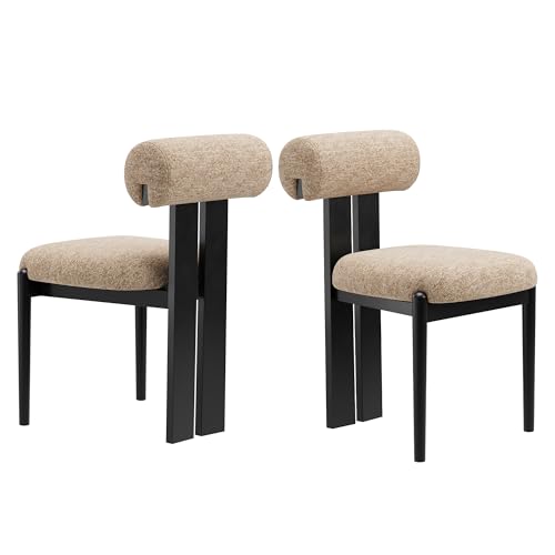 MALOL Mid-Century - Set di 2 sedie per sala da pranzo, moderne, imbottite in tessuto, con schienale stabile e gambe in legno nero, ideali per sala da pranzo, cucina e gastronomia, colore: cammello