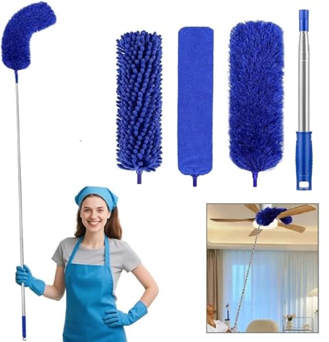 Image of 3 in 1 Microfiber Feather Duster 4PCS Bendable & Extendable Fan Cleaning Brush with 100 inches Expandable Pole Handle Washable Mop for High Ceiling Fans