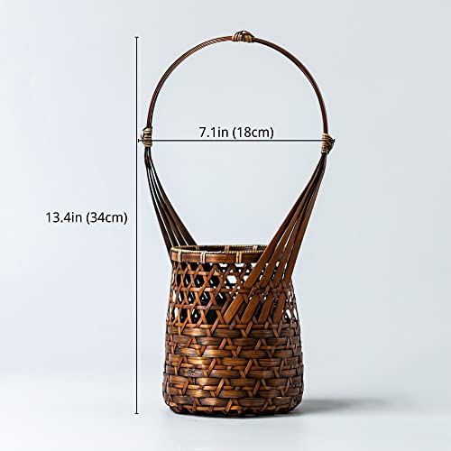 Sun&Beam Vintage Bamboo Vase Home Decorative Storage Basket Flower Arrangement Chinese Japanese Crafts Flower Basket Ornament (#6) #TOP3