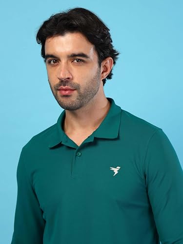 Image of TECHNOSPORT Mens Slim Fit Polyester Active Wear Collar Polo T-Shirt with Long Sleeves for Workout, Sports