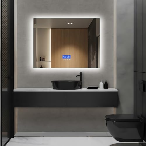 DAHUEN Espejo de baño LED 140 x 80 cm, espejo de baño con antivaho, 3 temperaturas de color frío/neutro/blanco cálido, espejo de pared (80 x 60 cm)