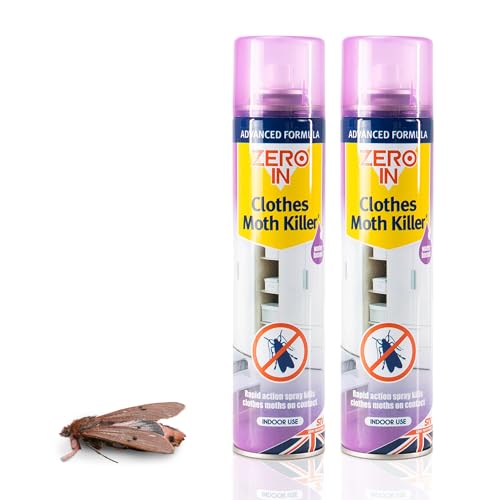 Quebec Zero In Clothes Moth Killer - Ready-To-Use - Kills Moths Eggs & Larvae - Indoor Uses - Long-lasting treatment of Wardrobes Cupboards and Drawers Before Clothes storage - 300ml (Pack of 2)