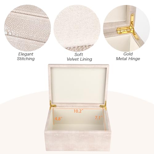 HofferRuffer Faux Leather Decorative Box, Large Wooden Structure Keepsake Box Accessory Organizer Jewelry Organizer with Hinged Lid, Storage Container for Home or Office (LightGrey Shagreen) by HofferRuffer - Used condition - Image 3