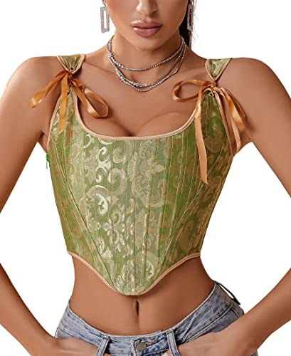 Image of Dreay Womens Vintage Asymmetrical Hem Overbust Corset Tie Front Lace-up Back Bustier Shapewear Top