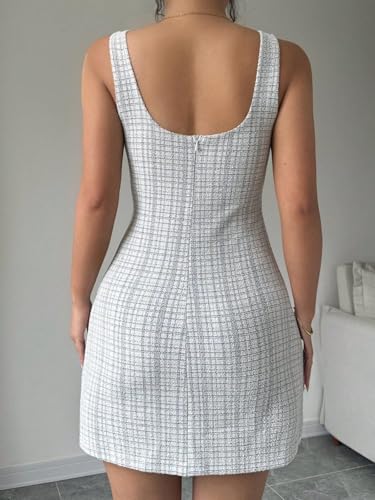 Image of Womens Summer Short Elegant Dresses Bodycon Formal Plaid Pencil Scoop Neck Dresses for Women 2025