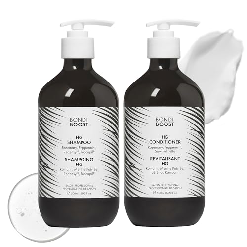 BondiBoost HG Anti-Thinning Shampoo Conditioner Set [16.90 fl oz each] Clinically Tested to Promote Fuller + Thicker-Looking Hair for Women & Men Procapil Redensyl & Rosemary Formula Sulfate-Free