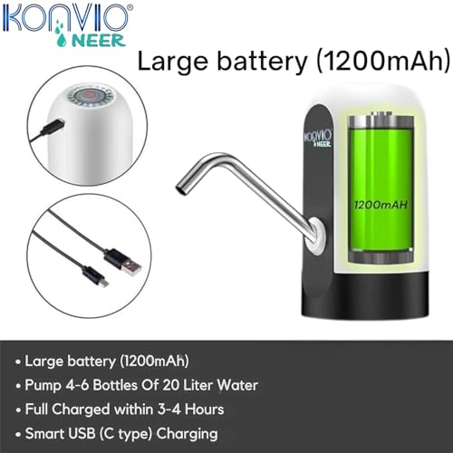 Image of KONVIO NEER Wireless Water Dispenser Pump with TDS Meter for 20L | Rechargeable wireless water dispenser pump with Type-C charging and TDS meter for convenient dispensing and water testing