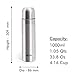 Milton Thermosteel Plain Lid 1000, Double Walled Vacuum Insulated Thermos 1000 ml 34 oz 1 Ltr 24 Hours Hot and Cold Water Bottle with Cover, Stainless Steel, BPA Free,Leak Proof Silver