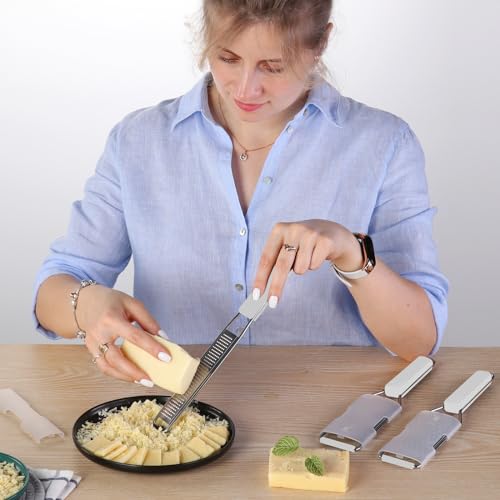 Image of Cambom Cheese Grater Citrus Zester Lemon Zester Pack of 3-304 Stainless Steel - A Sharp Tool for Parmesan Cheese, Ginger, Garlic, Nutmeg, Chocolate, Vegetables，Fruits，Dishwasher Safe Clear
