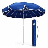 DANYX Ombrellone Mare 220 cm Antivento UV50+ 16 Stecche Fibra di Vetro Palo Alluminio Inclinabile Airvent con Trivella e Fodero Tracolla (Blu)