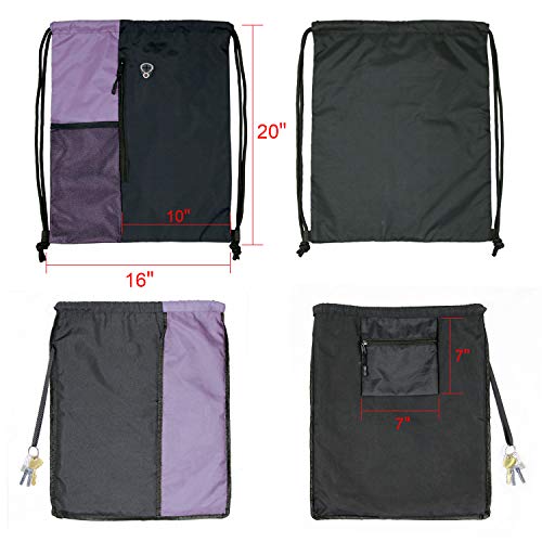 Image of BeeGreen Lilac Drawstring Backpack Sports Gym String Backpack For Women Men Large Size Cinch Sack Workout Bag with Zipper and Water Bottle Mesh Pockets