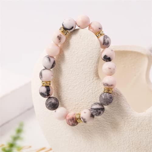 WULILONG Anti Anxiety Bracelet Pink Zebra Beads Elastic Bracelets Reiki Healing Gemstone Yoga Stone Beaded Bracelet for Women Birthday Christmas Jewellery Gifts