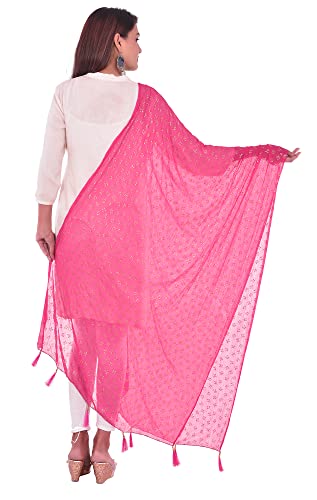 Image of YOUTHQUAKE Soft Chiffon Dupatta with Golden Foil Print & Tassels for Women & Girls