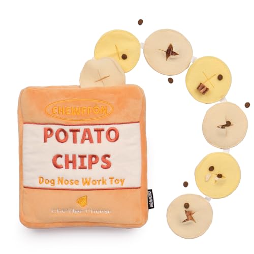 CHEWFFON Dog Toy, Dog Puzzle Snuffle Treat Dispensing Toys for Boredom, Durable Interactive Chew Toys, Hide and Seek Nose Work Puppy Toy for Small, Medium and Large Dogs (Potato Chips)