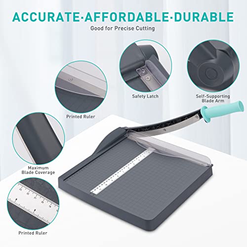 Paper Cutter, Paper Slicer with Safety Guard and Blade Lock, 12" Cut Length Guillotine Paper Cutter with 16 Sheet Capacity, Paper Cutters and Trimmers for Cardstock Cardboard (Gray) - Thumbnail 3