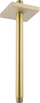 RANDOM Straight Shower Arm with Flange,Gold 12 Inches Ceiling Mount Shower Head Extension Arm,Brushed Gold.RD-91038-12BG-SQ
