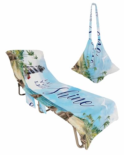Watercolor Beach Lighthouse Beach Pool Patio Lounge Chaise Chair Cover Towel With Pockets,Absorbent & Quick Dry Microfiber Towel Cover Bag Summer Travel Accessories for Sunbathing Let Your Light Shine