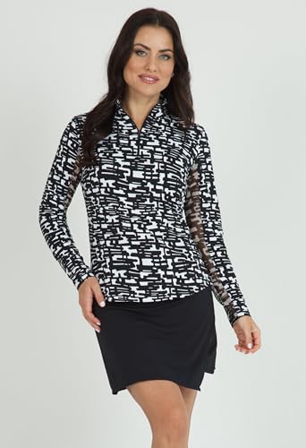 IBKUL Athleisure Wear Sun Protective UPF 50+ Icefil Cooling Juno Print Long Sleeve Mock Neck Top – 107592