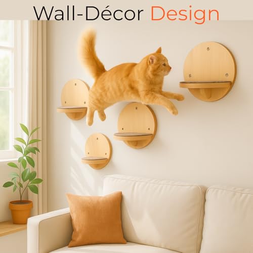 Set de 4 repisas redondas de pared para gatos en madera natural miniatura 4