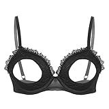 TSSOE Damen Wetlook BH Brustfrei Bustier Harness Brust Straps Offene Brüste Nippelfrei Lackleder Bra Ohne Bügel Reizwäsche Erotik Dessous Schwarz N 5XL