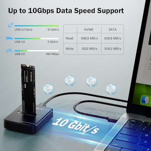 Image of Tool-Free M.2 NVMe & SATA to USB C Docking Station, 10Gbps SSD Reader Adapter for Data Rescue & External Storage, Supports M /B+M Key NVMe PCIe & SATA NGFF 2230-22110, for Laptop, PC