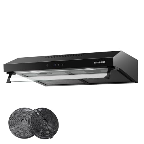 GASLAND UC60BS Doppelmotor Design Dunstabzugshaube 60cm Umluft, Leise Dunstabzugshauben Abluft 333 m³/h, 3 Stufen Touch Control Unterbauhaube abzugshaube Schwarzes Metall mit Aktivkohlefilter