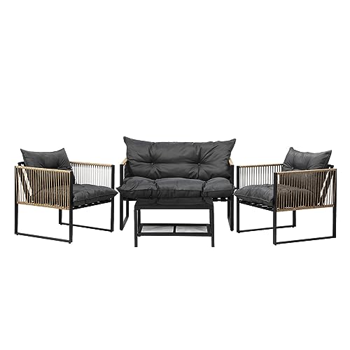 Livsip 4PCS Outdoor Furniture with Cushion Outdoor Garden Patio Setting Table and Chairs - Image 5