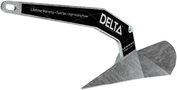 Lewmar Galvanized Steel Delta Anchor 22 lbs. for Boats 25'- 35', Lead ballasted tip for Quick Setting, Integrated Eye for Trip line, Measures 27-3/8" L x 12-1/4" W- 2020202224