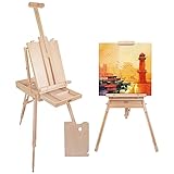 Kurtzy Caballete Pintura Plegable Estilo Francés y Caja de Bocetos – Caballete Madera Ajustable a 180 cm de Alto - Atril Pintura para Artista con Cajón y Paleta de Pintura – Muestre Fotos y Retratos
