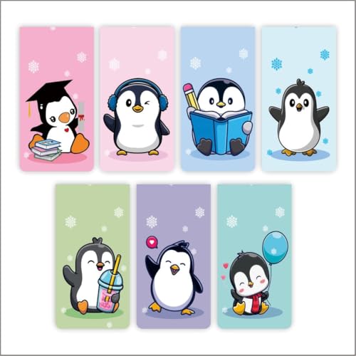 Image of Zesta Magnetic Bookmark Set of 7 | Aesthetic Book Mark for Reading | Cute Anime Bookmarks for Kids, Students | Book Accessories for Novels, Gifts for Readers(Penguin Magnetic Bookmark, 15X4 Cms)