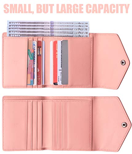 Small Leather Wallet for Women, RFID Blocking Women's Credit Card Holder Mini Bifold Pocket Purse (Rouge Pink)