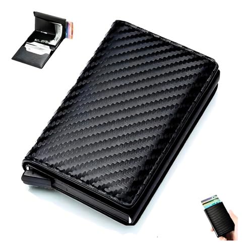 Porta Cartão do Futuro Masculina Amidila de Fibra de Carbono Slim Tipo Carteira Magica Antifurto Cor Preto
