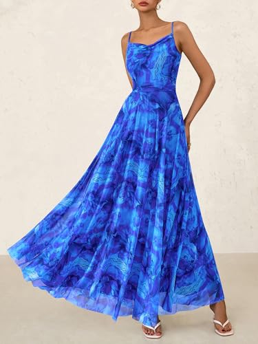 Image of BTFBM Women Summer Maxi Dresses Elegant Wedding Guest Dress | Cowl Neck,Spaghetti Strap,Mesh,Floral,A-Line,Flowy,Party,Cocktail,Homecoming,Graduation,Sundress,Prom,Beach Long Dresses