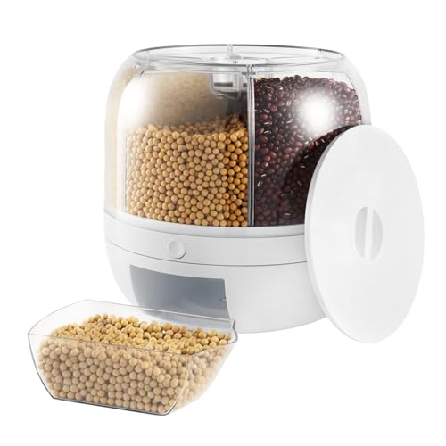 JUOPTGJ Rotating Dry Grain Food Dispenser, 360° Rotation Rice Container,Cereals Rice Containers Storage Tank 6 Grids Cereal Tank Dispenser for Lentils, Rice, Beans - Kitchen Pantry Storage Container